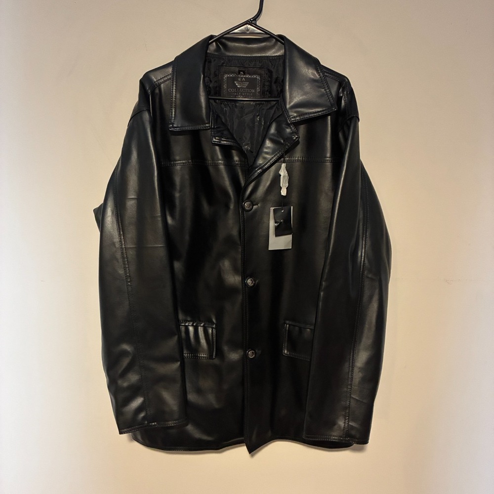 EA Collection Italy Style Men's Black Faux Leather Jacket Full Zip Size XL NWT